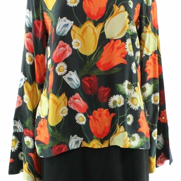 Mother of Pearl Black Crewneck Floral Silk Top - Picture 5 of 5